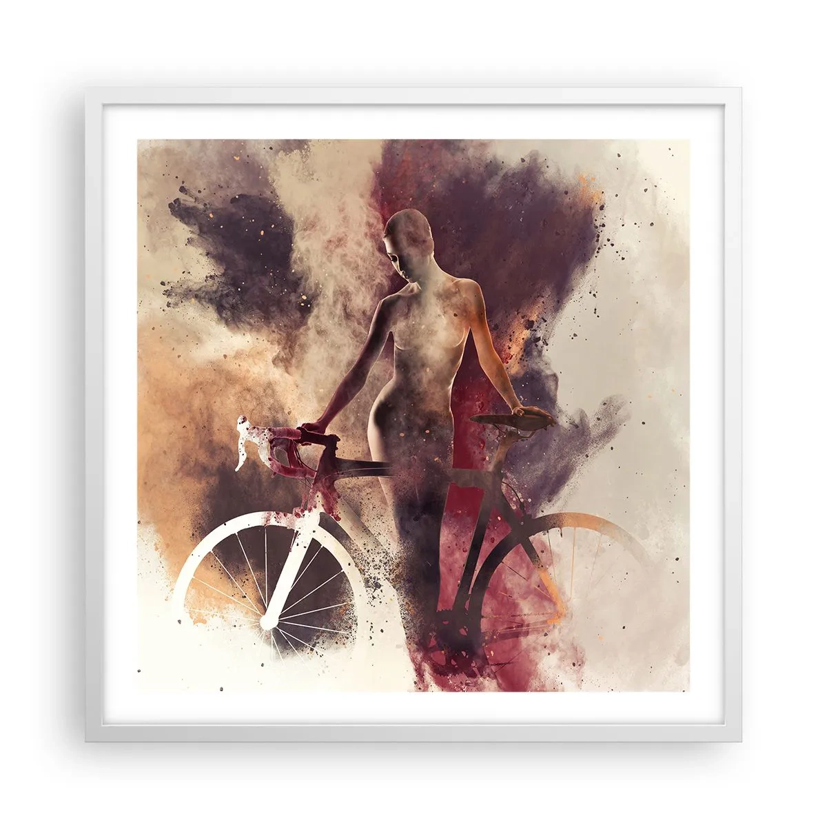 Plakát v bílém rámu - Cyklistická duše v mramorových tvarech - 60x60 cm