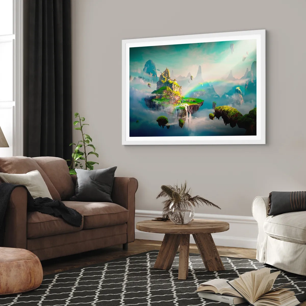 Plakát v bílém rámu - Uprostřed nebe - šťastné ostrovy - 91x61 cm