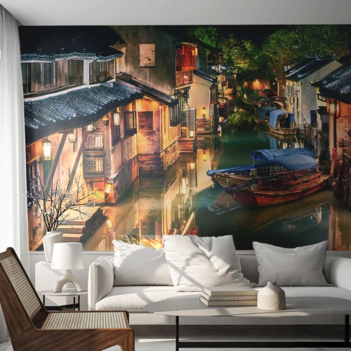 Fototapeta Premium Sand - Večer na čínské ulici - Krajina, Město, Asie - 400x280 cm