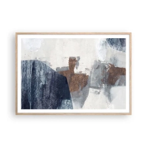 Plakát v rámu světlý dub - Modro-hnědé tvary - 100x70 cm