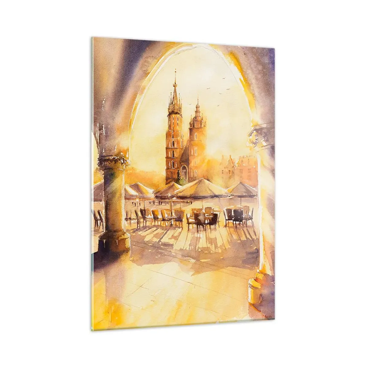Obraz na skle - Východ slunce nad krakovským náměstím - 50x70 cm