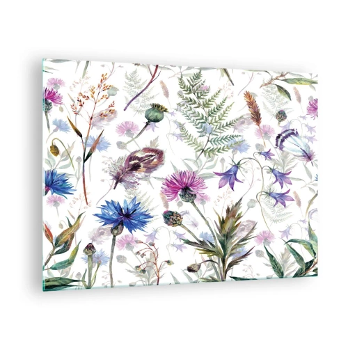 Obraz na skle - Kresby divokých květin a listů na světlém pozadí - 70x50cm - Polský herbář - Moderní nástěnná dekorace do obývacího pokoje a ložnice ARTTOR