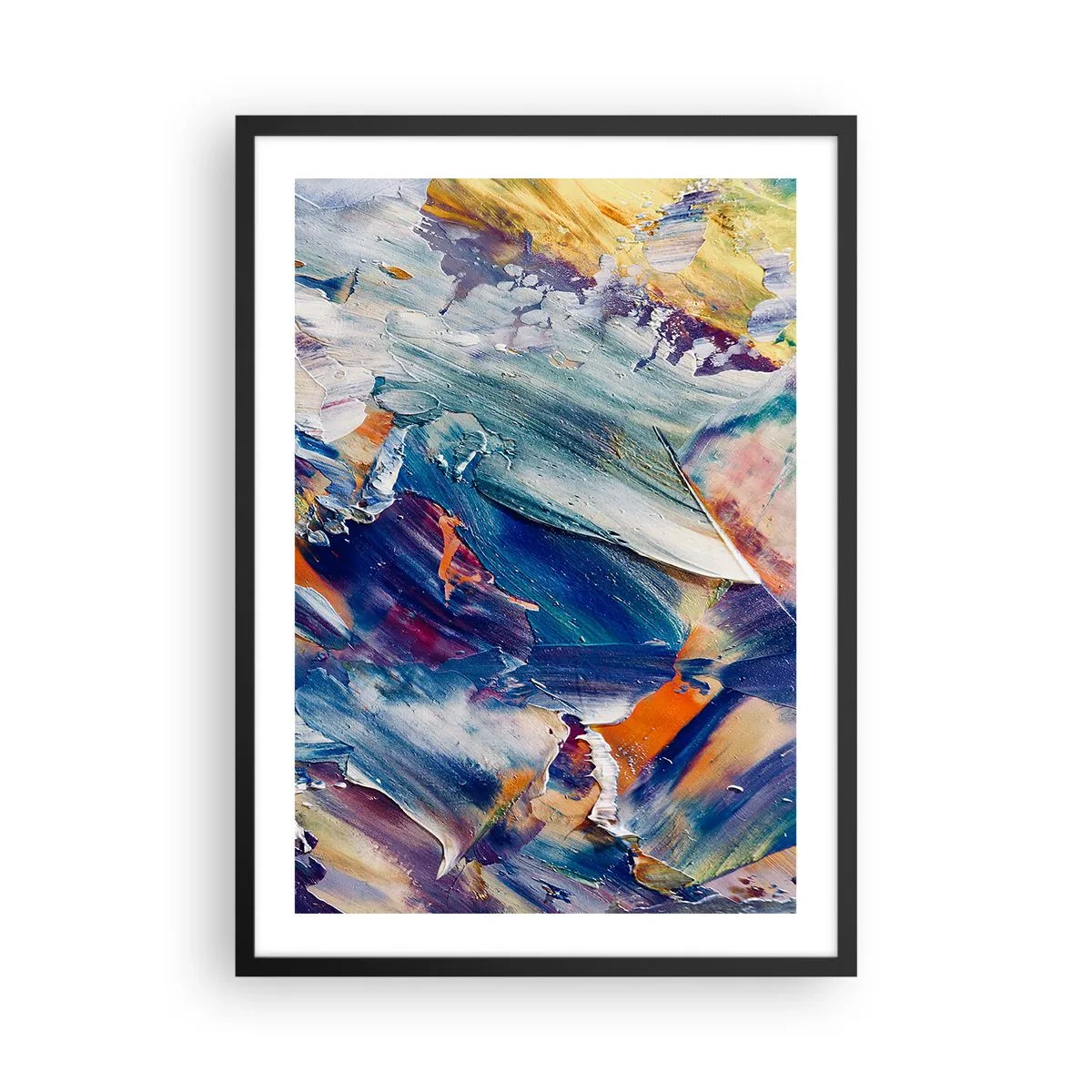 Plakát v černém rámu - Abstraktní kompozice s barevnými tahy barvy - 50x70cm - Chaos barev - Moderní nástěnná dekorace do obývacího pokoje a ložnice ARTTOR