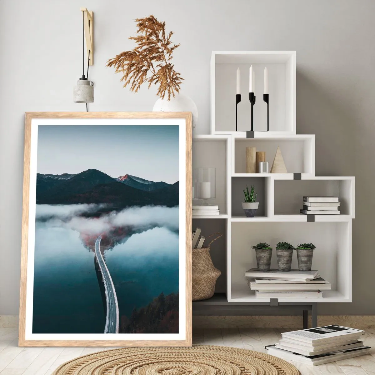 Plakát v rámu světlý dub - U vody hladké jako zrcadlo - 70x100 cm