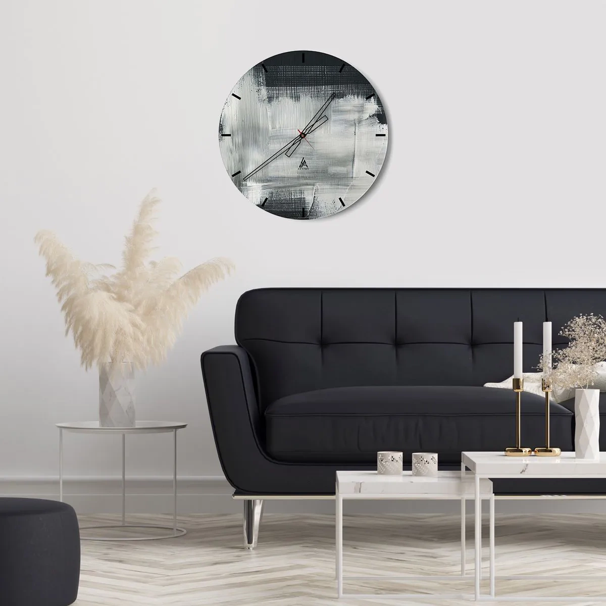 Nástěnné hodiny - Abstraktní vzor v odstínech černé a bílé - 30x30cm - Utkané svisle a vodorovně - Moderní nástěnná dekorace do obývacího pokoje, kuchyně a ložnice ARTTOR