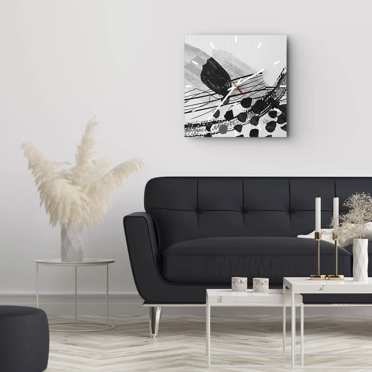 Nástěnné hodiny - Černobílá organická abstrakce - 30x30 cm