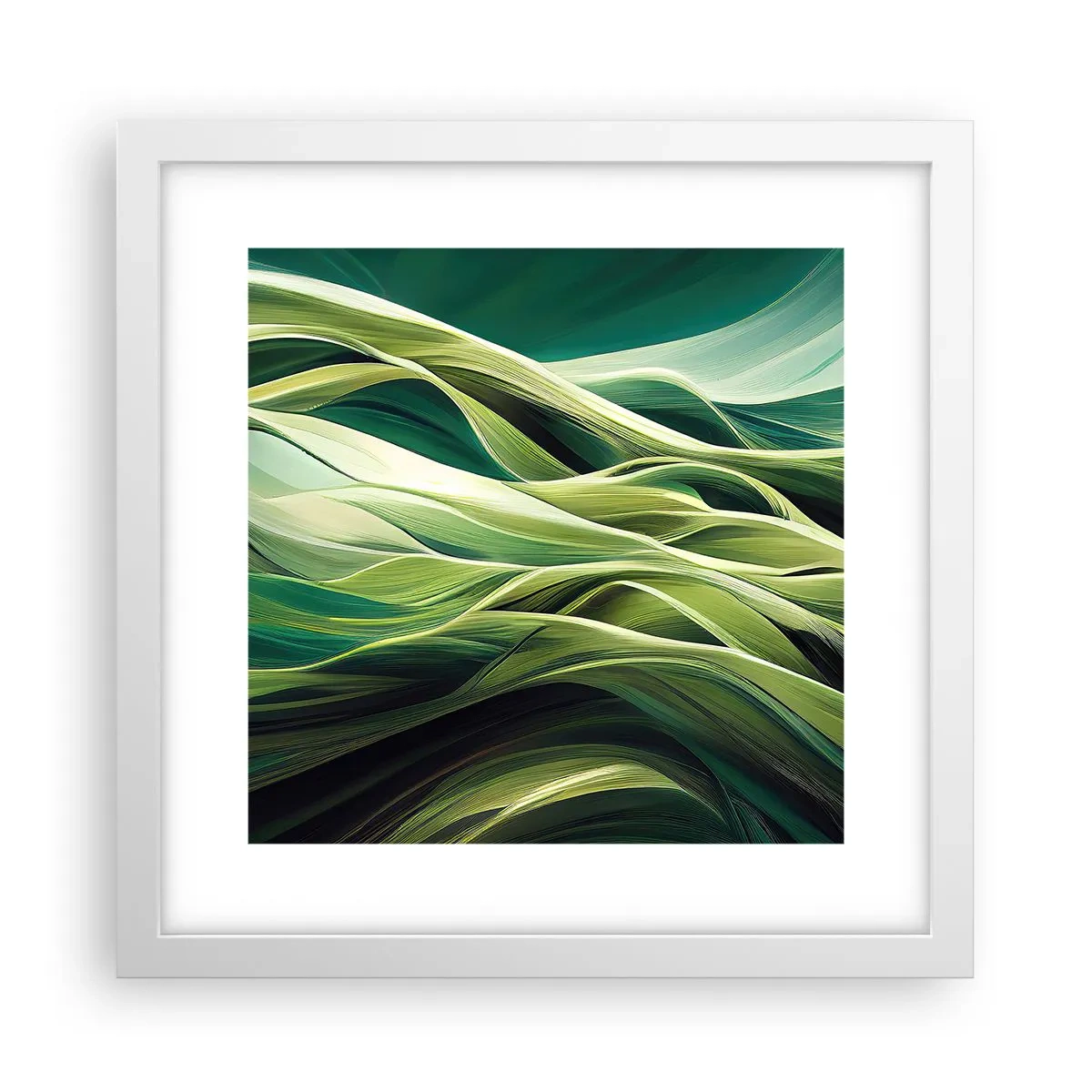 Plakát v bílém rámu - Abstraktní hra na zelenou - 30x30 cm