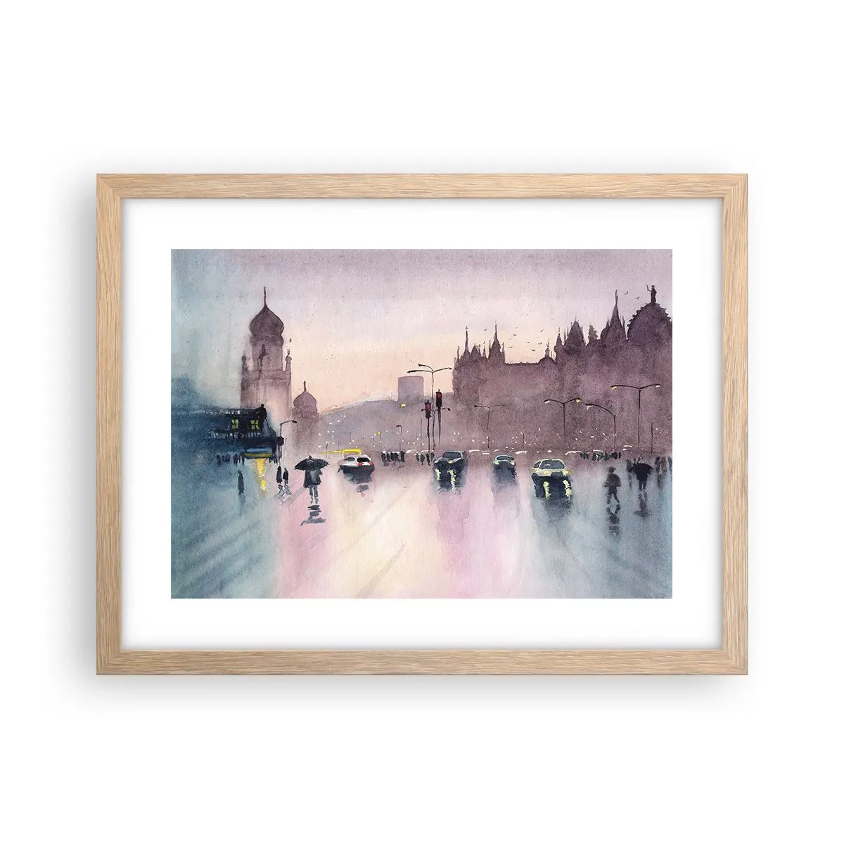 Plakát v rámu světlý dub - V deštivém oparu - 40x30 cm