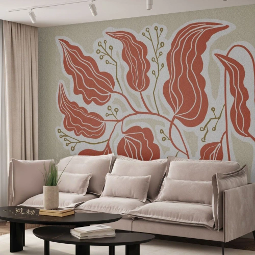 Fototapeta Premium Sand - Lidově a korálově - Boho, Botanický, Květiny - 400x280 cm