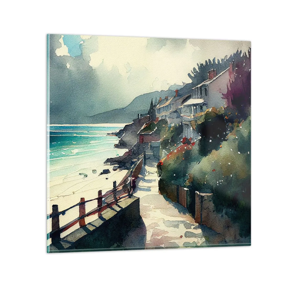 Obraz na skle - Středomořské městečko - 30x30 cm