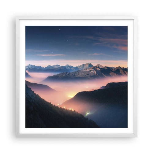 Plakát v bílém rámu - Světlo v údolích - 60x60 cm