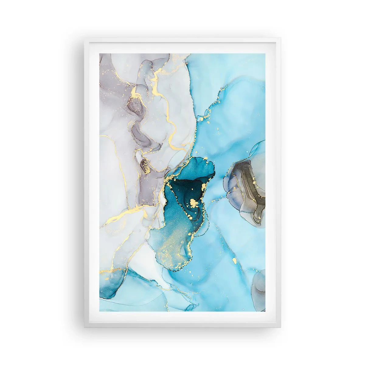 Plakát v bílém rámu - Studie o setkání šedé a tyrkysové - 61x91 cm