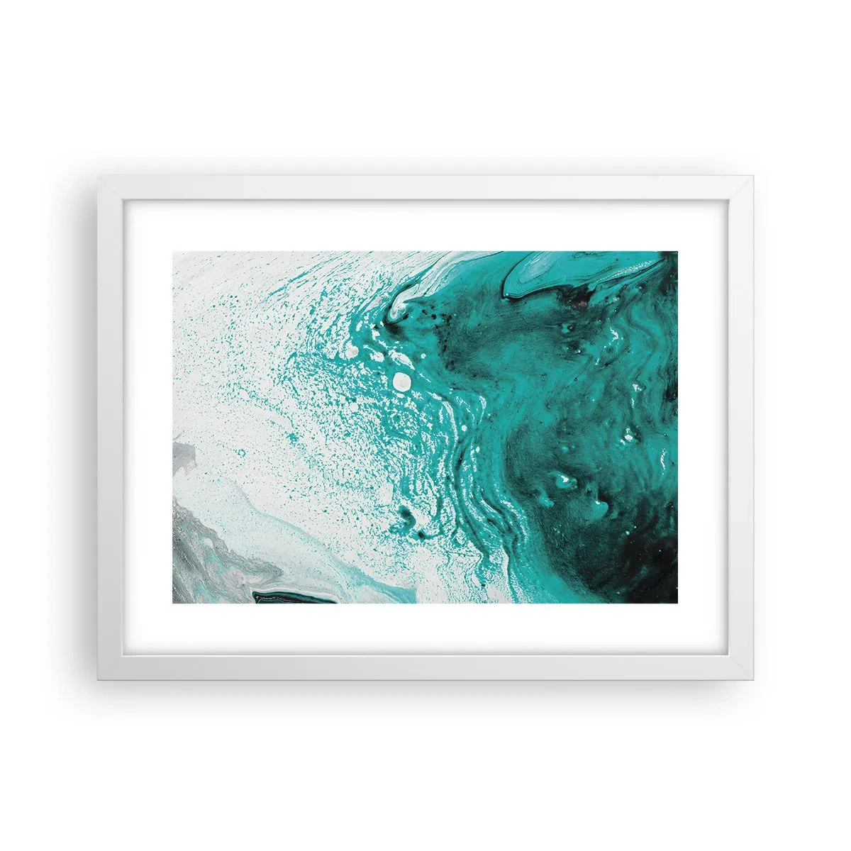 Plakát v bílém rámu - Propadnout v bílé a tyrkysové - 40x30 cm