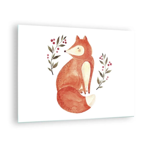 Obraz na skle - Rozkošná akvarelová liška s větvičkami a bobulemi - 70x50cm - Malý zrzek - Moderní nástěnná dekorace do obývacího pokoje a ložnice ARTTOR