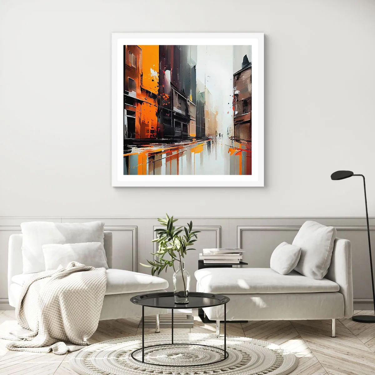 Plakát v bílém rámu - Deštivý den - 50x50 cm