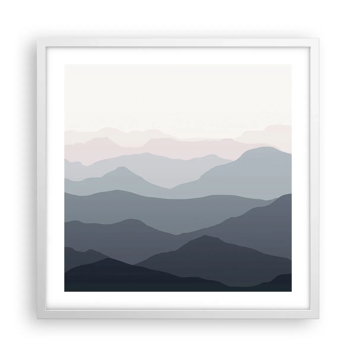 Plakát v bílém rámu - Vlny hor - 50x50 cm