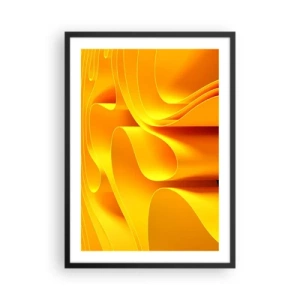 Plakát v černém rámu - Abstraktní kompozice v odstínech zlaté a oranžové - 50x70cm - Jako sluneční vlny - Moderní nástěnná dekorace do obývacího pokoje a ložnice ARTTOR