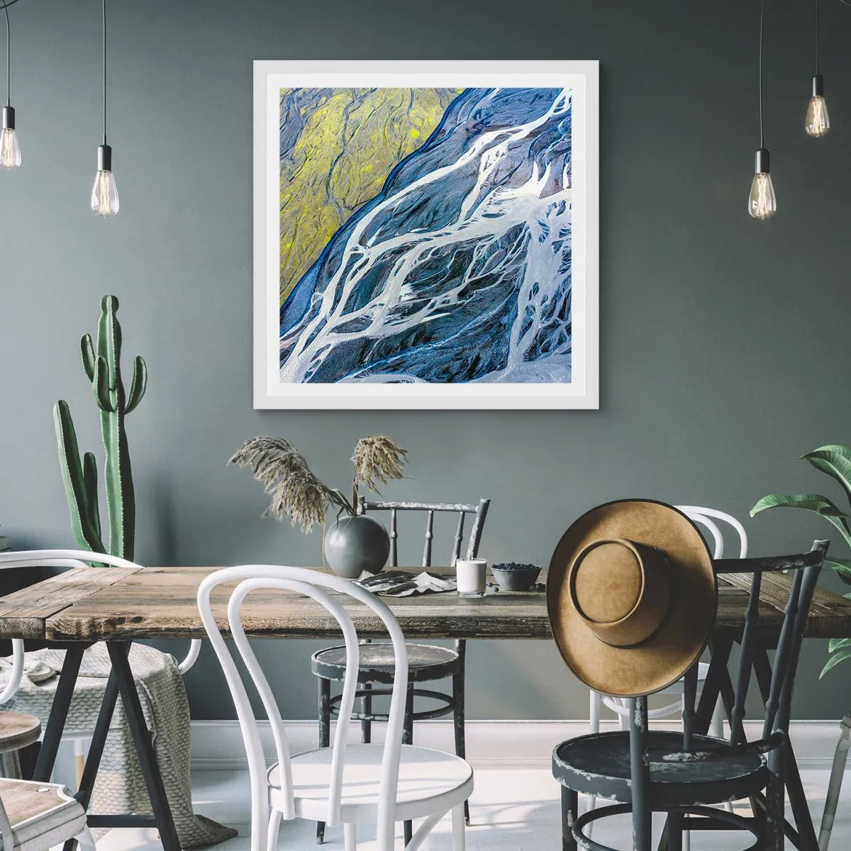 Plakát v bílém rámu - Jeskynní malby přírody - 40x40 cm