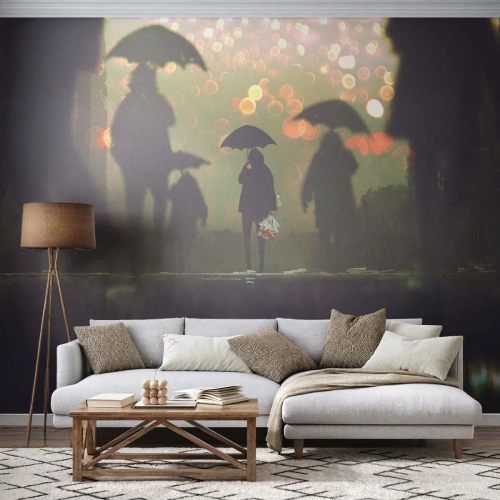 Fototapeta Premium Canvas - Z perspektivy kapky deště - Procházka v dešti, Lidé, Grafika - 400x280 cm