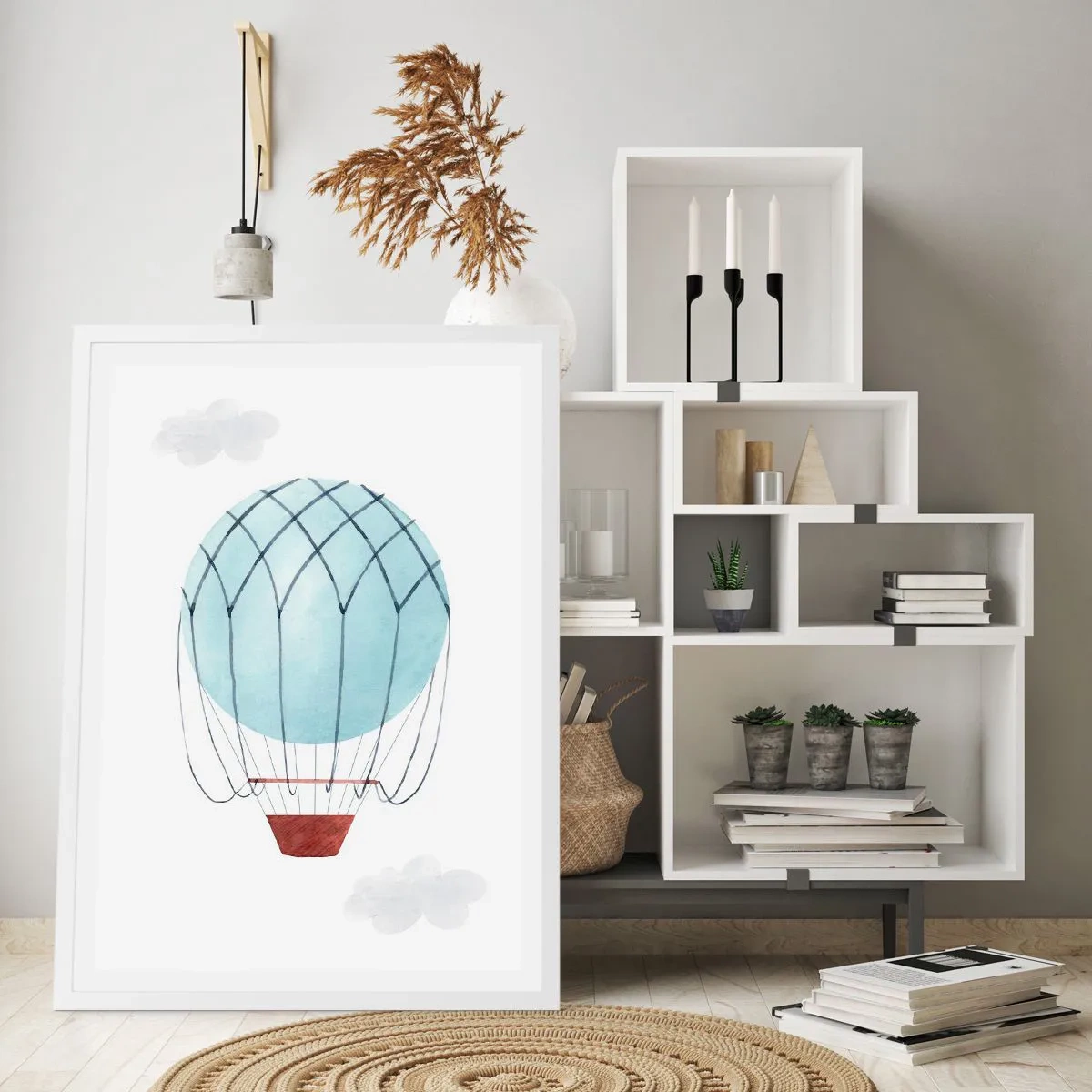 Plakát v bílém rámu - Celý v oblacích - 50x70 cm