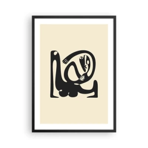 Plakát v černém rámu - Abstraktní postava na béžovém pozadí s černými čarami - 50x70cm - Téměř Picasso - Moderní nástěnná dekorace do obývacího pokoje a ložnice ARTTOR