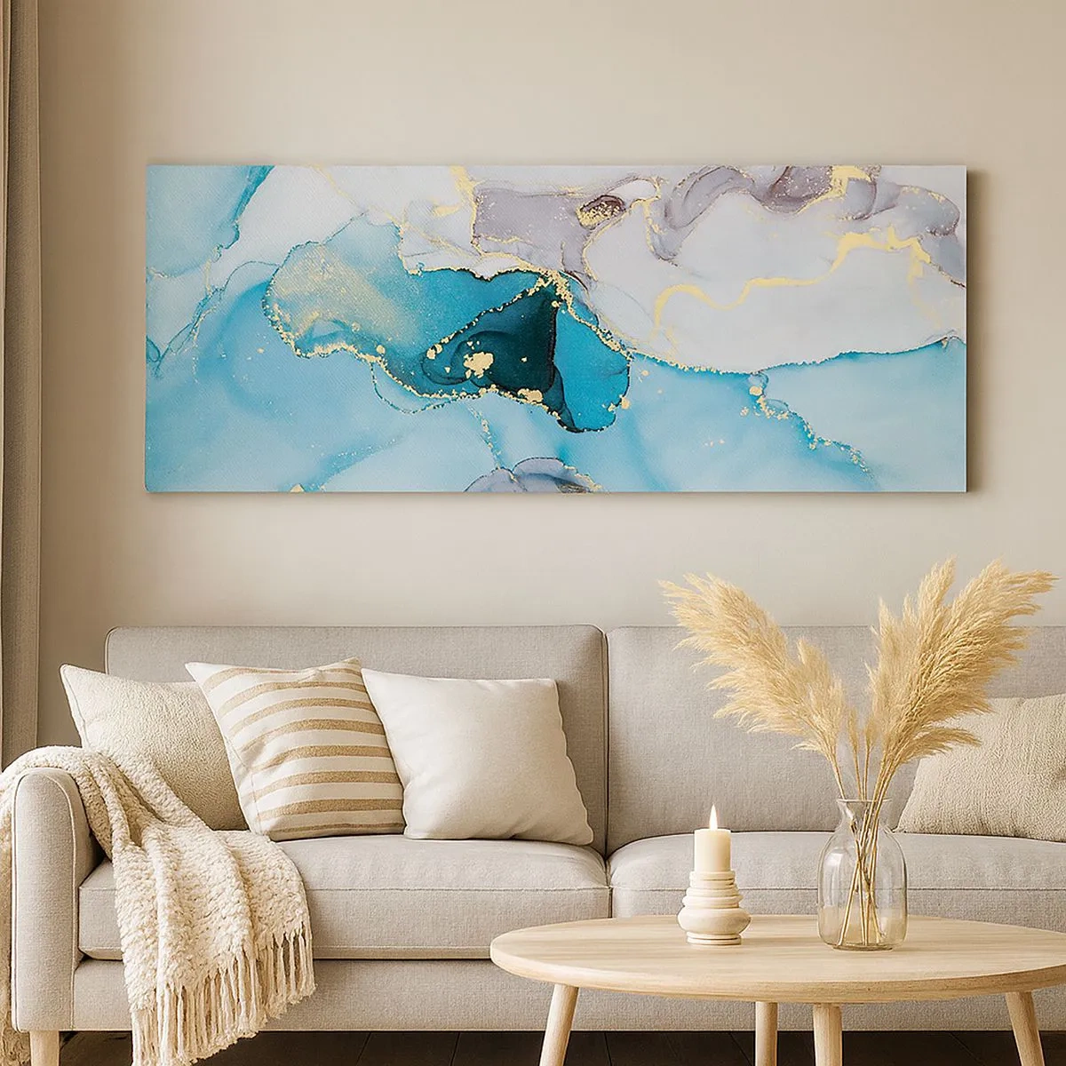 Obraz na plátně - Studie o setkání šedé a tyrkysové - 100x40 cm