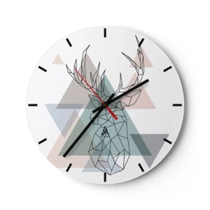 Nástěnné hodiny - Geometrický obraz jelena na pozadí trojúhelníků - 30x30cm - V geometrickém lese - Moderní nástěnná dekorace do obývacího pokoje, kuchyně a ložnice ARTTOR