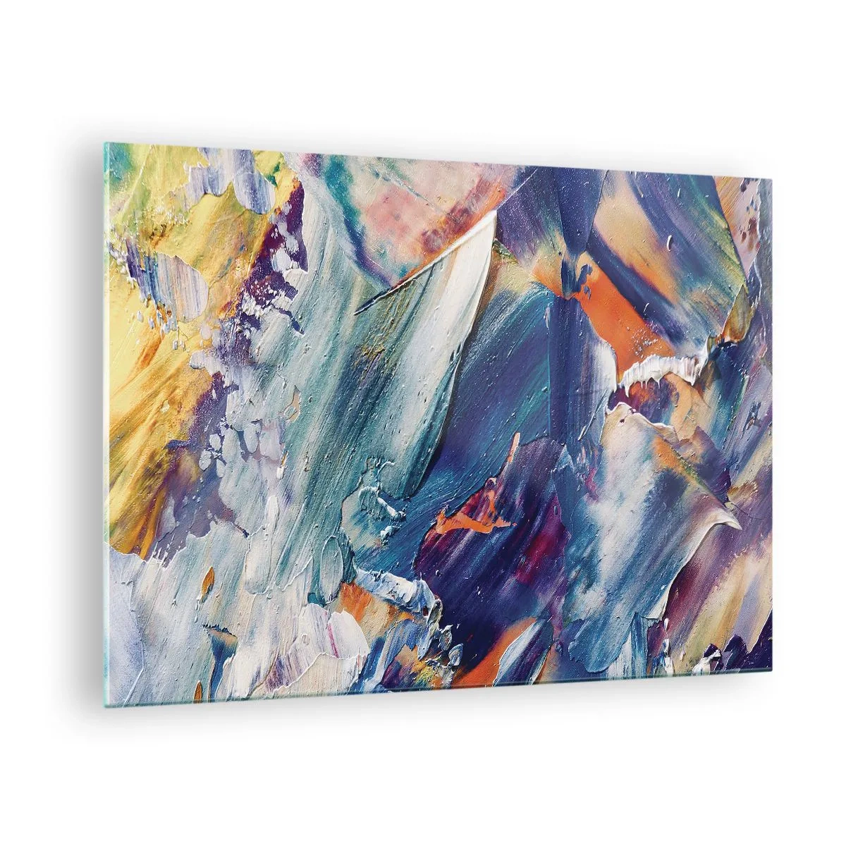 Obraz na skle - Dynamická abstrakce s hustými tahy barvy - 70x50cm - Chaos barev - Moderní nástěnná dekorace do obývacího pokoje a ložnice ARTTOR