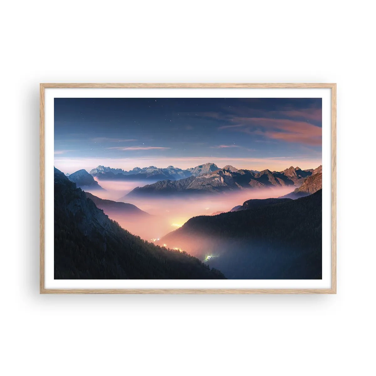 Plakát v rámu světlý dub - Světlo v údolích - 100x70 cm