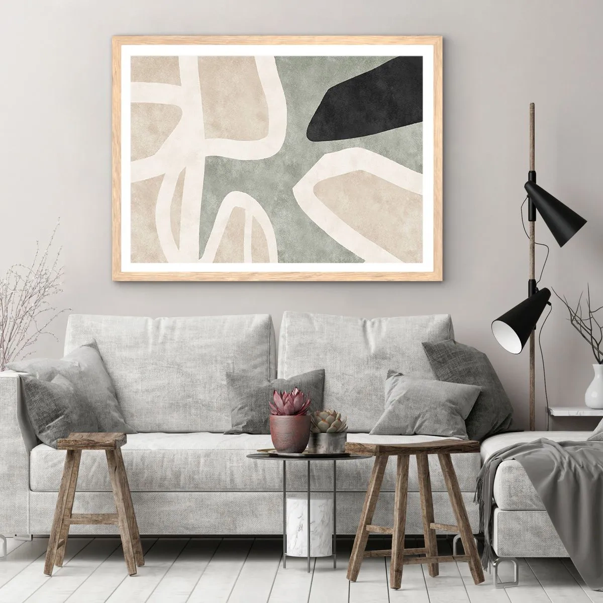 Plakát v rámu světlý dub - Kompozice s černým motivem - 100x70 cm