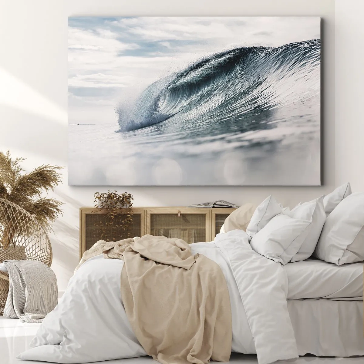 Obraz na plátně - Mořská vlna zachycená v dynamickém okamžiku proti obloze - 70x50cm - Vodní špička - Moderní nástěnná dekorace do obývacího pokoje a ložnice ARTTOR