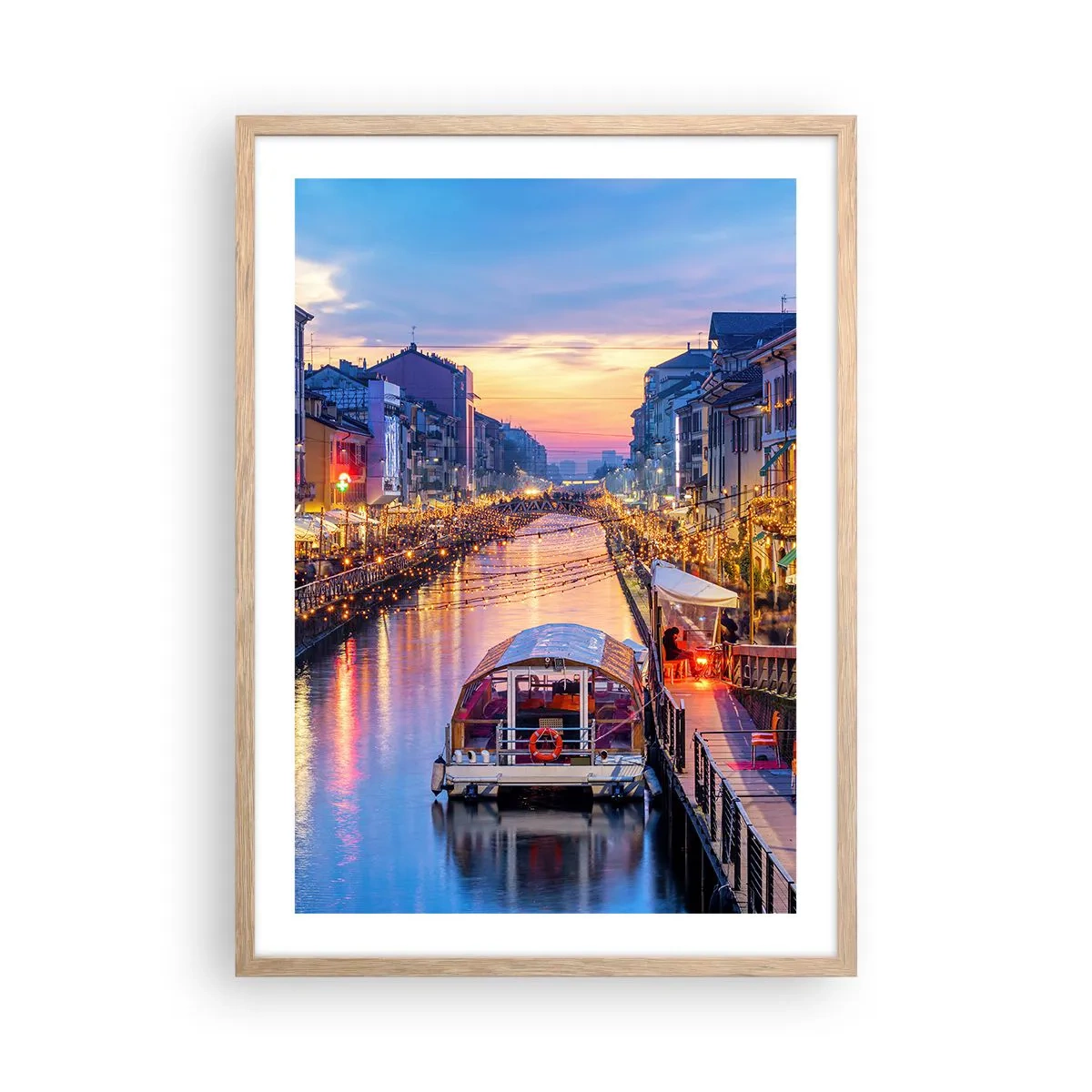 Plakát v rámu světlý dub - Večer plný světla a zábavy - 50x70 cm