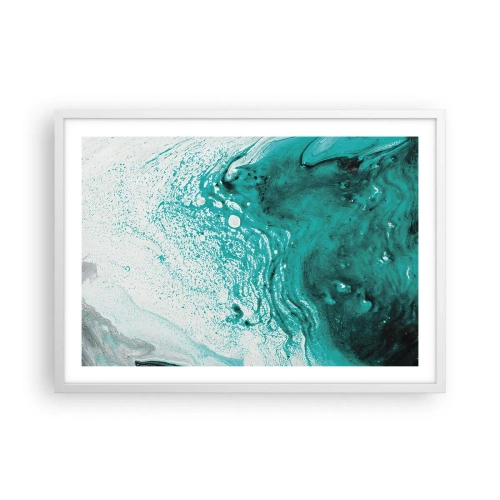 Plakát v bílém rámu - Propadnout v bílé a tyrkysové - 70x50 cm