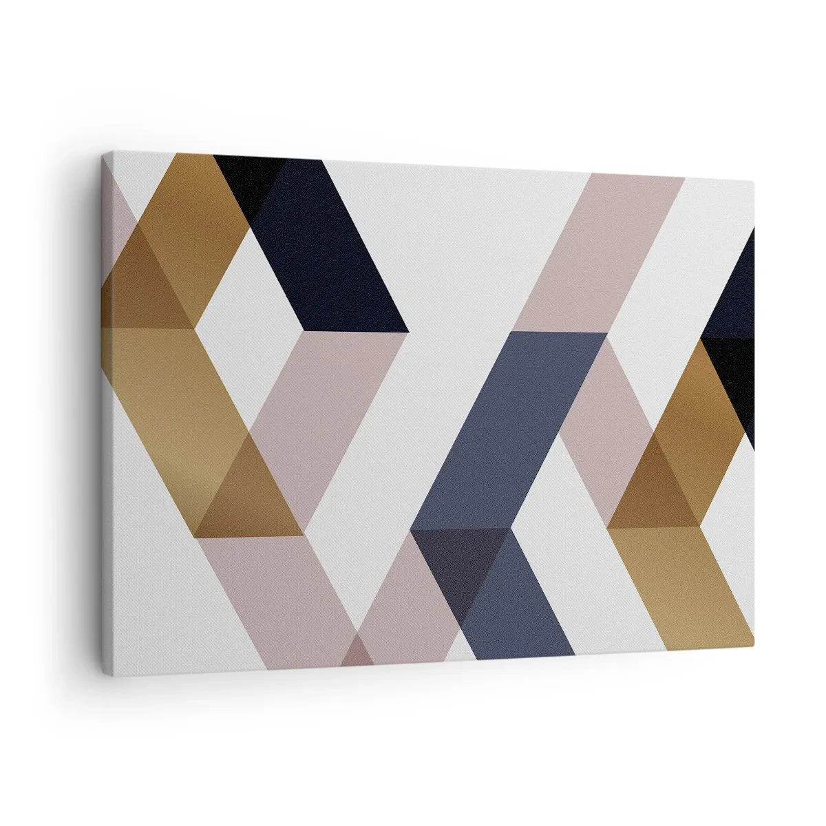 Obraz na plátně - Geometrické vzory v odstínech zlaté a tmavě modré - 70x50cm - Roviny a úhly - Moderní nástěnná dekorace do obývacího pokoje a ložnice ARTTOR