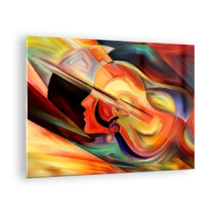 Obraz na skle - Abstraktní portrét s kytarou a hudebními notami v pozadí - 70x50cm - Všechno je v pořádku - Moderní nástěnná dekorace do obývacího pokoje a ložnice ARTTOR
