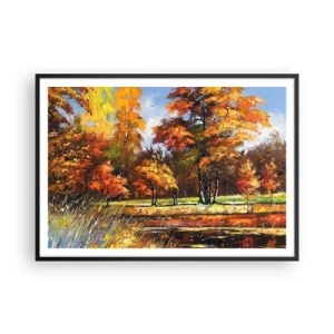 Plakát v černém rámu - Krajinka ve zlaté a hnědé - 100x70 cm