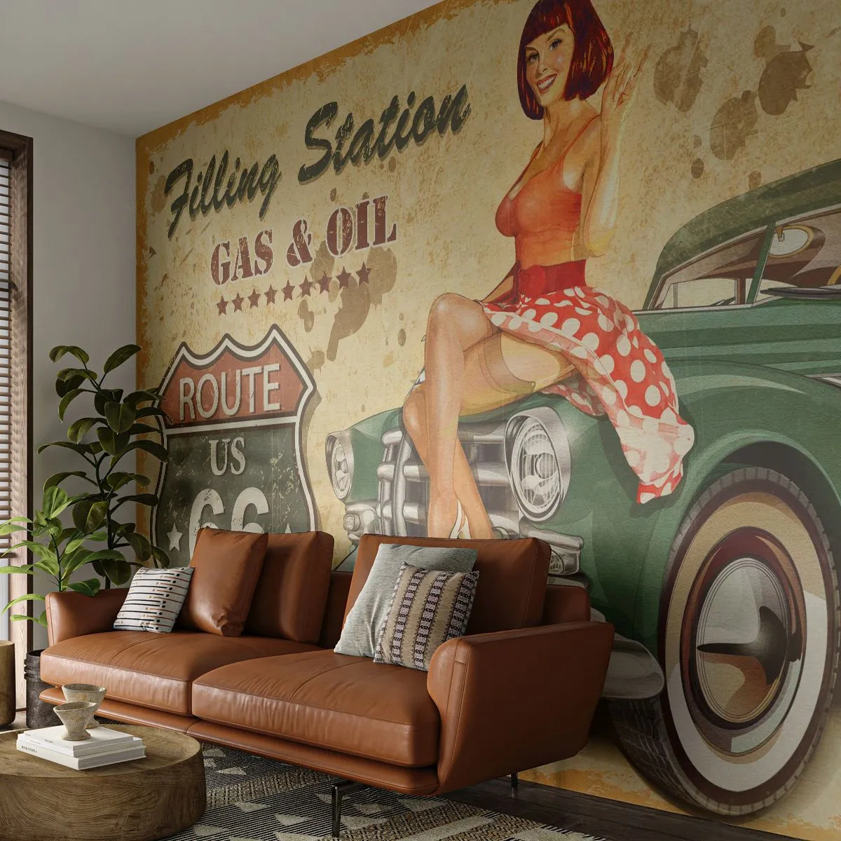 Fototapeta Premium Canvas - Skvělá 40. léta - Cesta 66, Auto, Automobilový průmysl - 250x175 cm