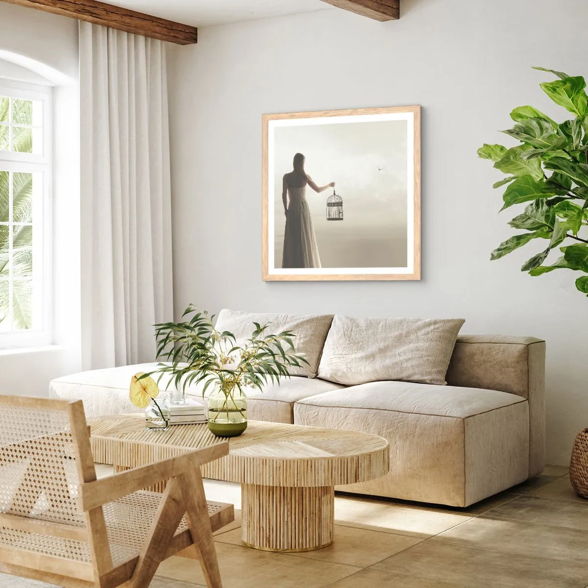 Plakát v rámu světlý dub - Buď svobodná - 30x30 cm