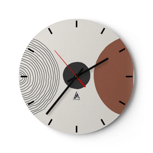 Nástěnné hodiny - Soustředné čáry a geometrické kruhy v kontrastu - 30x30cm - V centru pozornosti - Moderní nástěnná dekorace do obývacího pokoje, kuchyně a ložnice ARTTOR