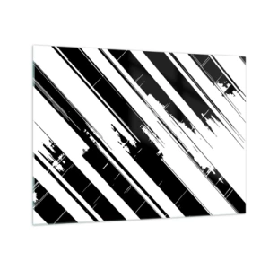 Obraz na skle - Dynamické černobílé pruhy s efektem opotřebení - 70x50cm - Intenzivní a dynamická kompozice - Moderní nástěnná dekorace do obývacího pokoje a ložnice ARTTOR