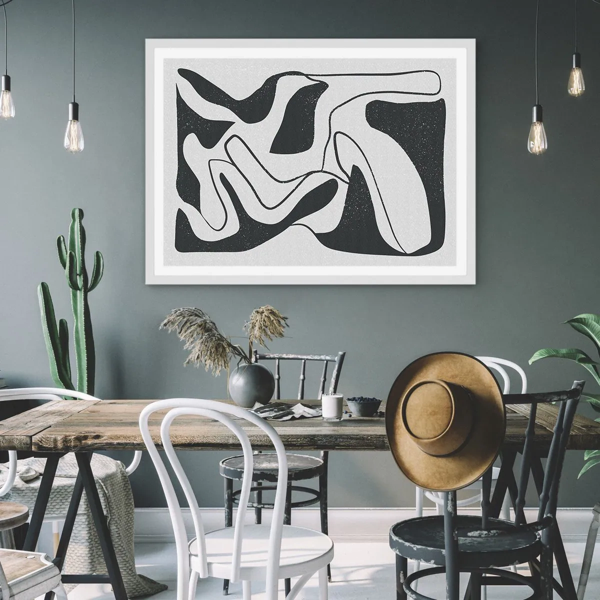 Plakát v bílém rámu - Abstraktní hra v labyrintu - 50x40 cm