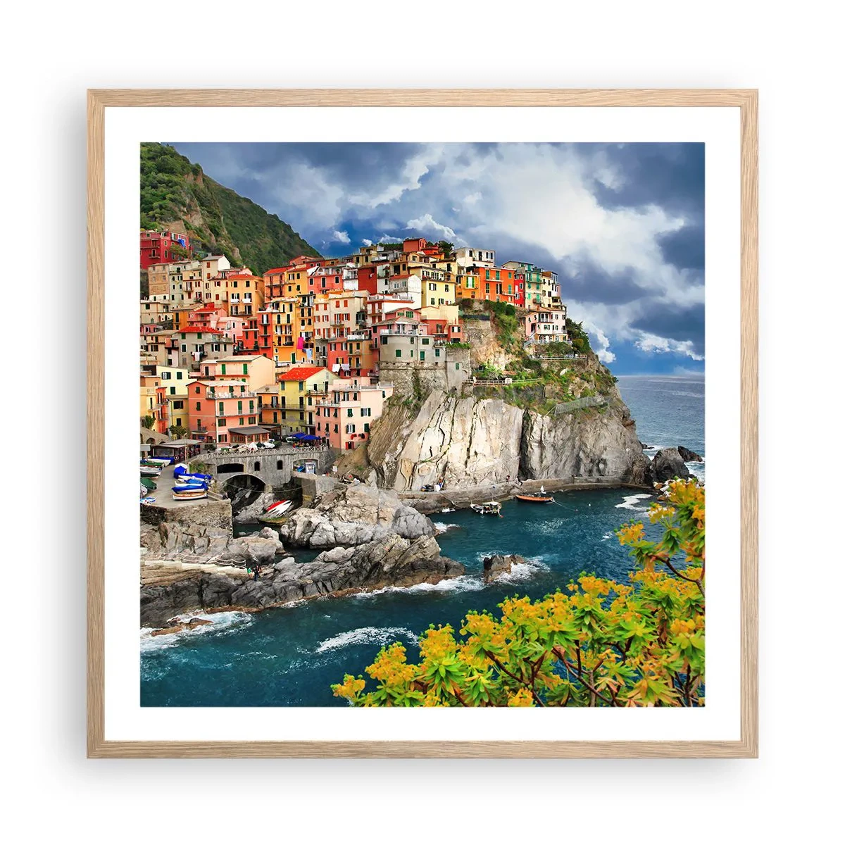 Plakát v rámu světlý dub - Hromádka přitulená ke skalám - 60x60 cm