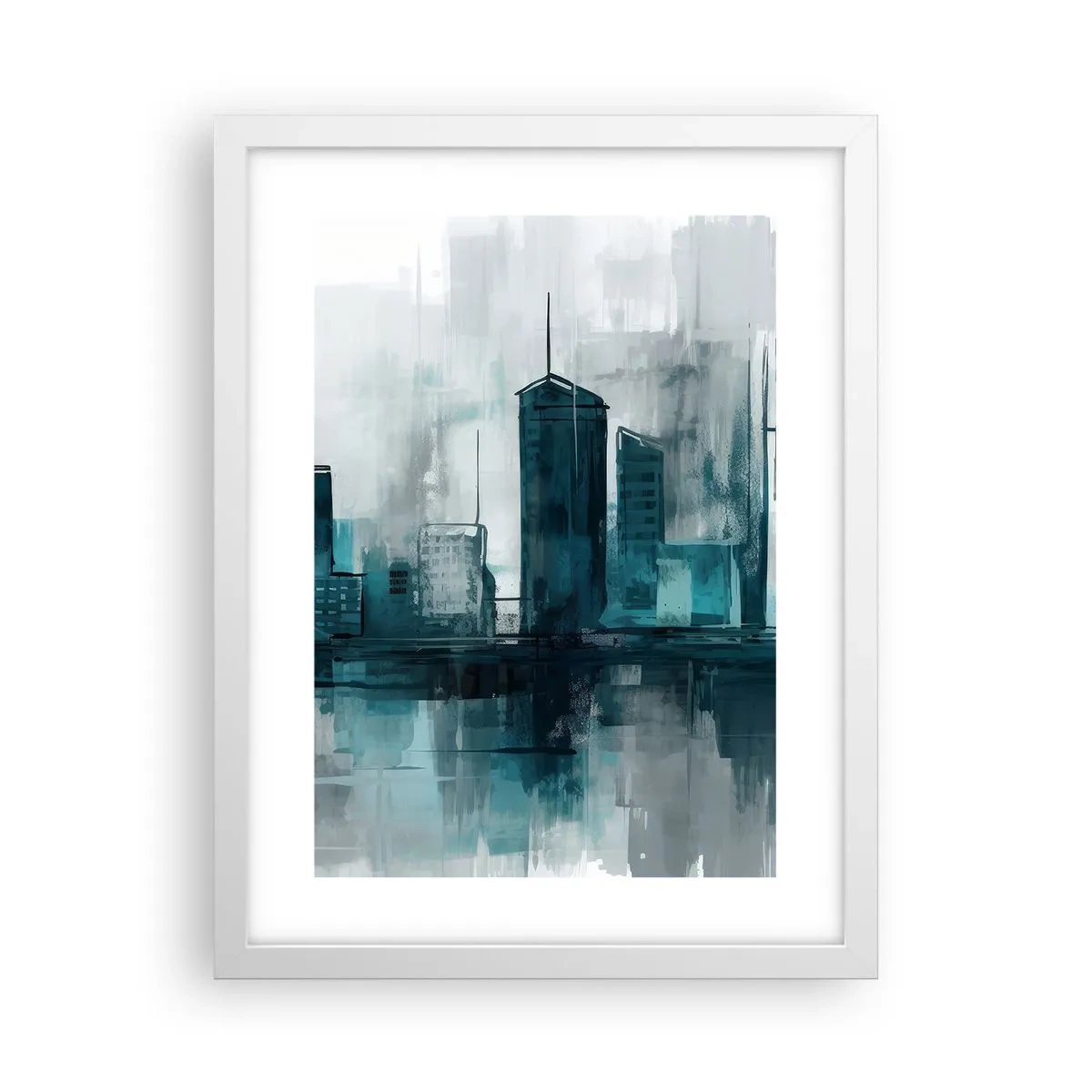 Plakát v bílém rámu - Město v barvě deště - 30x40 cm