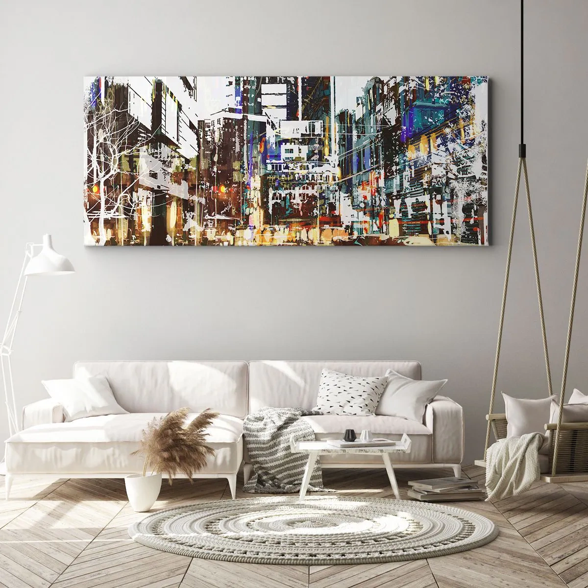 Obraz na plátně - Třpytivé město - 90x30 cm