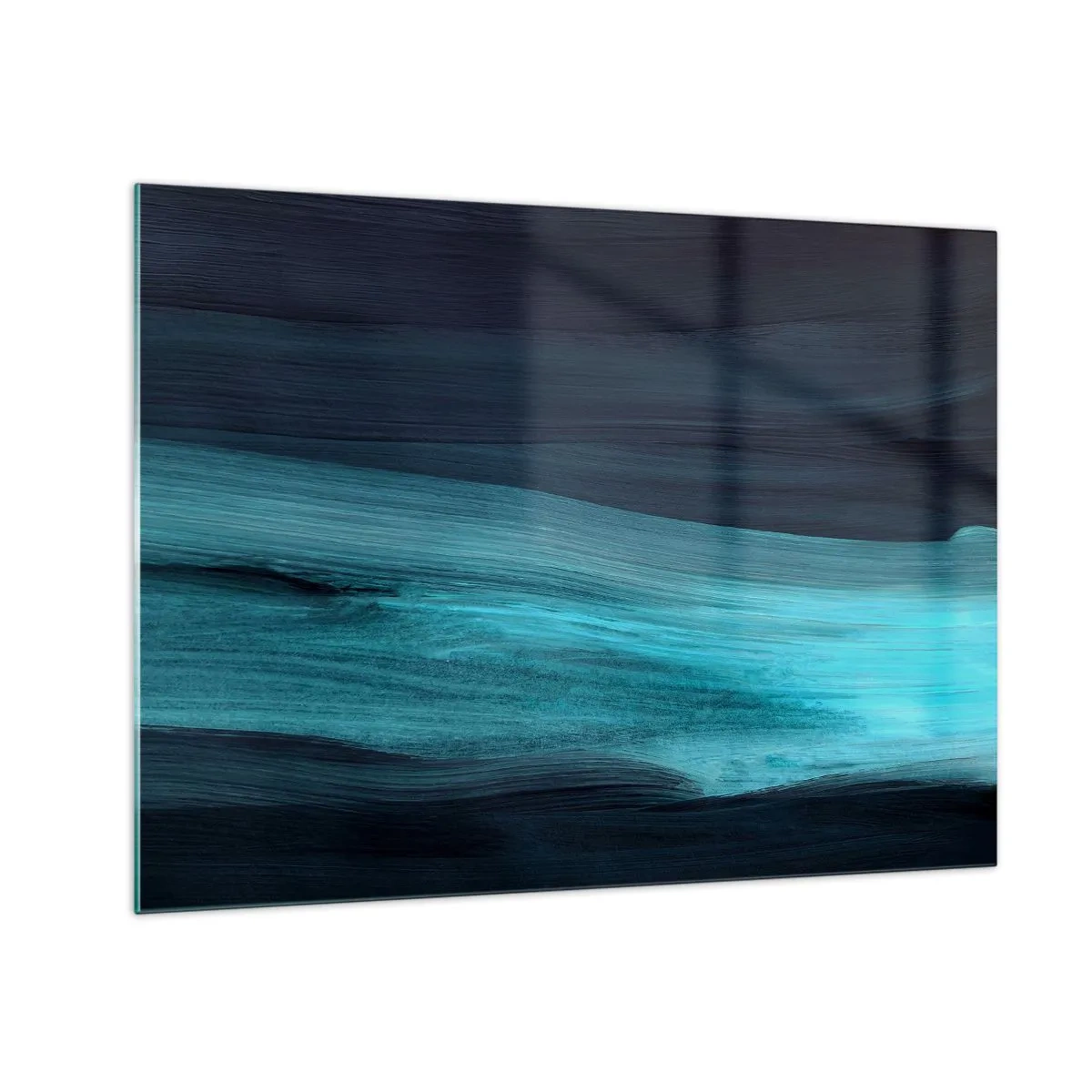 Obraz na skle - Abstraktní vlna v odstínech tyrkysové a tmavě modré - 70x50cm - Pluj s proudem - Moderní nástěnná dekorace do obývacího pokoje a ložnice ARTTOR