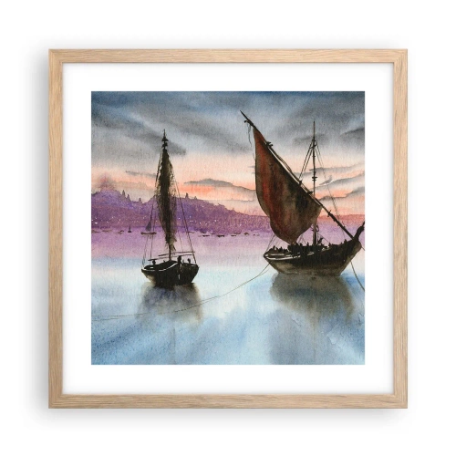 Plakát v rámu světlý dub - Večer v přístavu - 40x40 cm