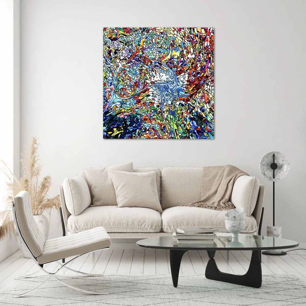 Obraz na skle - Vitráž s kapkami - 70x70 cm