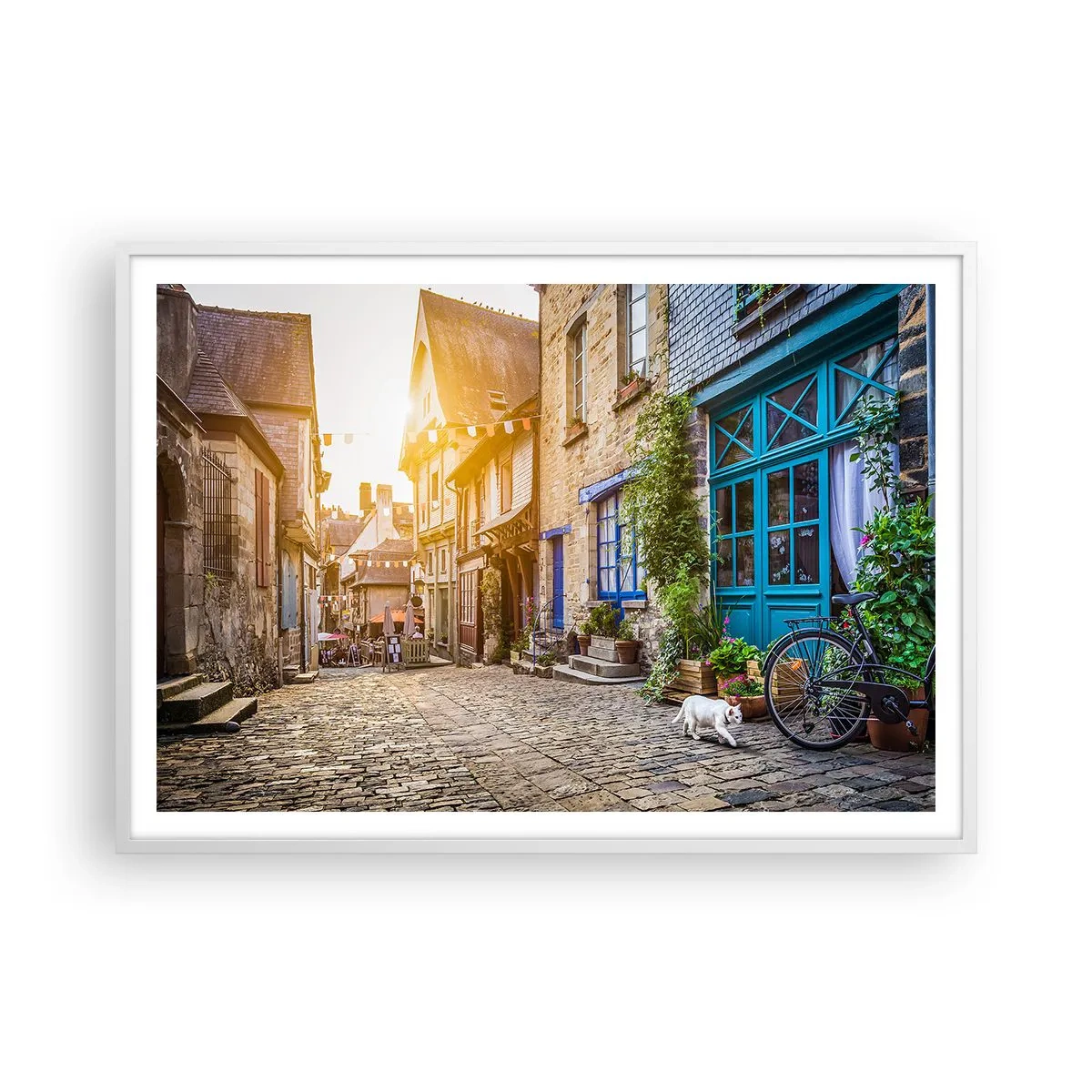 Plakát v bílém rámu - Bílý duch městečka - 100x70 cm