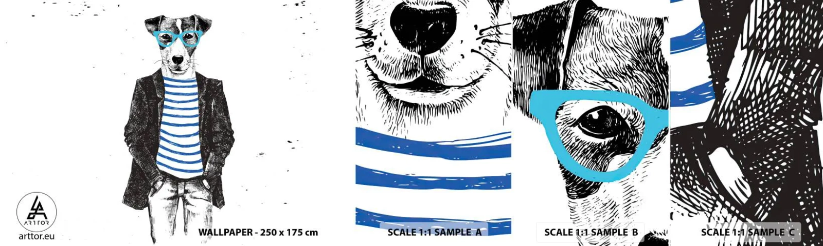 Vzor Fototapety Samolepicí Deluxe Sticker - Maxipes - Abstrakce, Muž, Pes - 100x30 cm