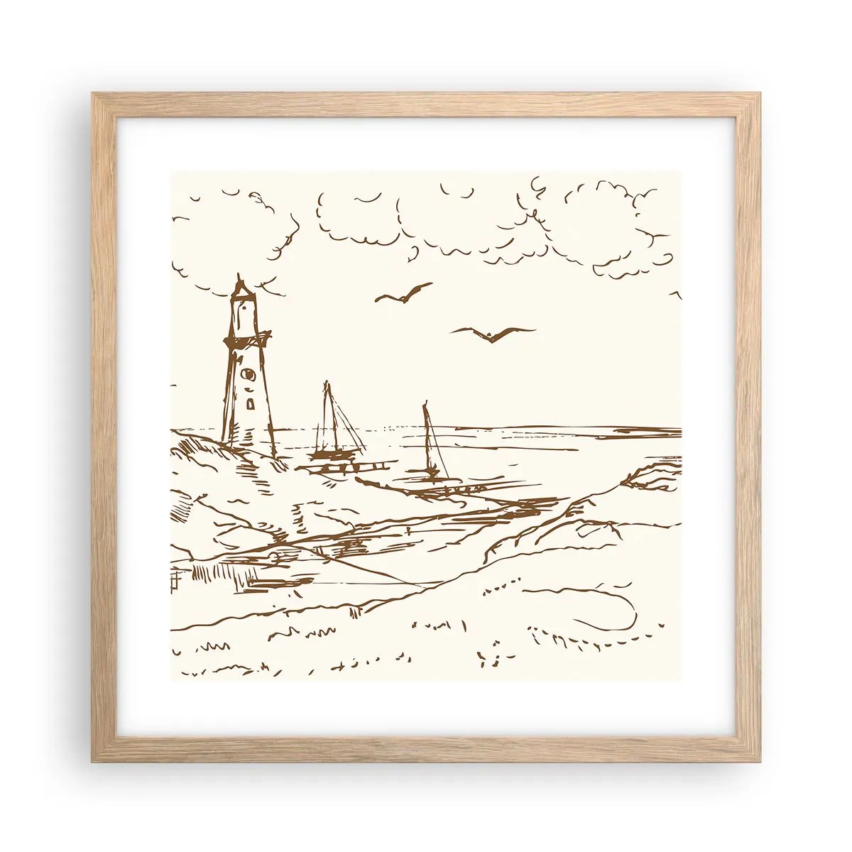 Plakát v rámu světlý dub - Náčrt letních vzpomínek - 40x40 cm